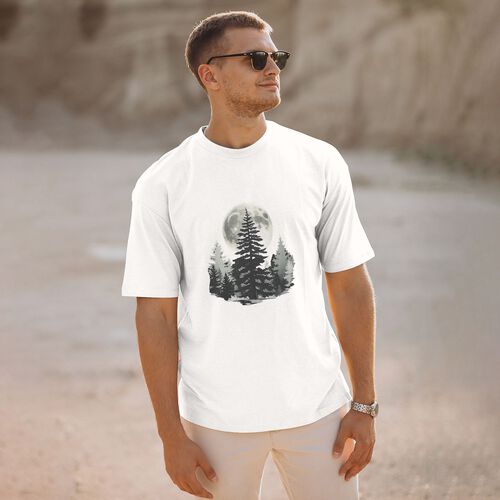 Men's Full Moon On Forest 100% Cotton T-Shirt-pod4team