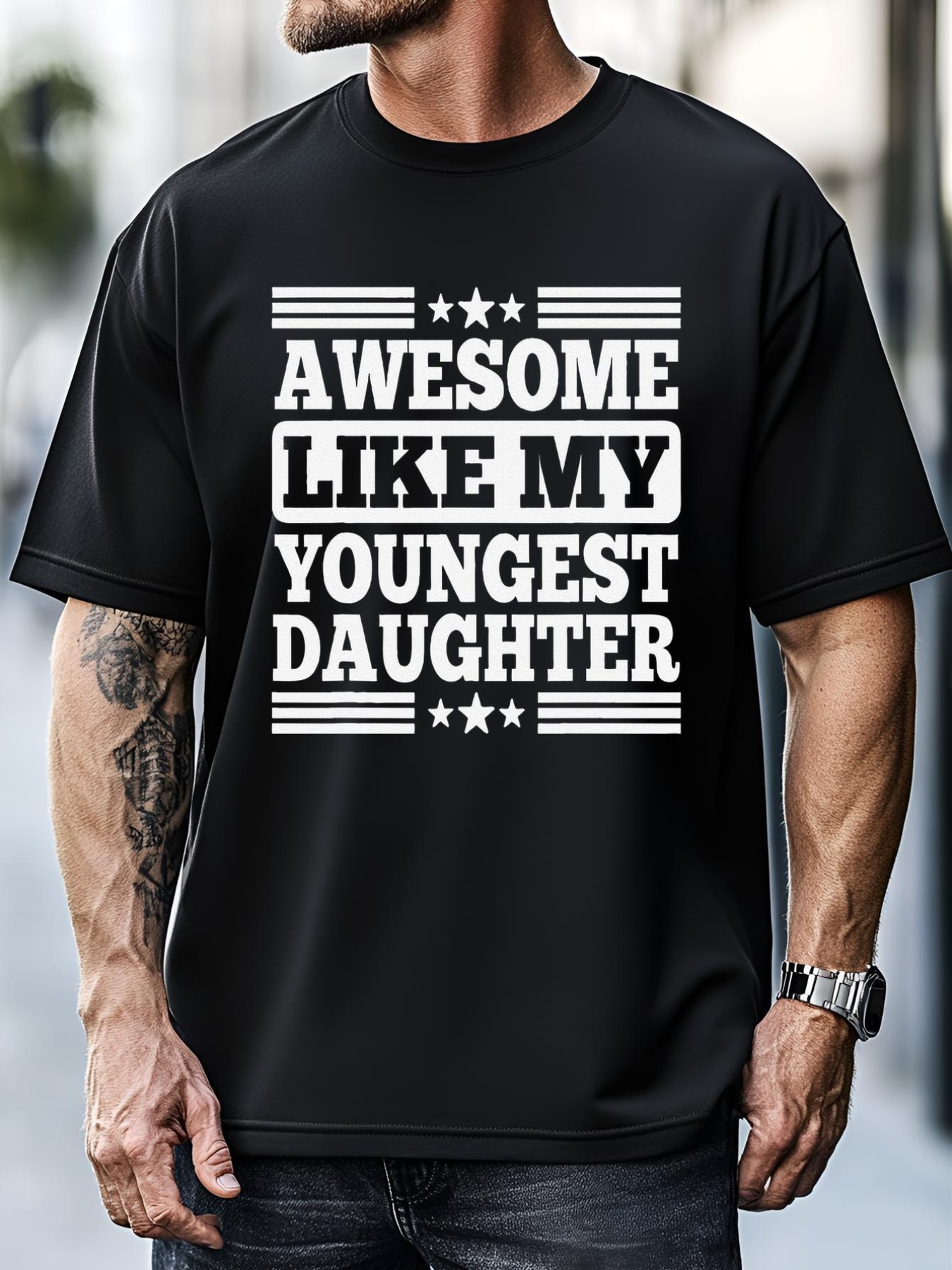 Unisex Awesome Like My Youngest Daughter Funny Fathers Day Dad T-Shirt