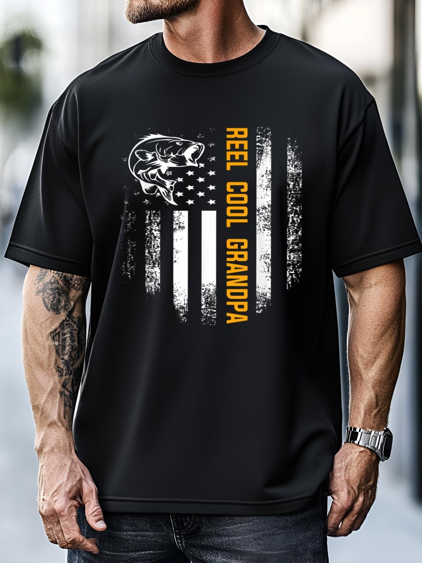 Unisex Reel Cool Grandpa Gift Vintage Flag Fishing FatherS Day Gift T-Shirt