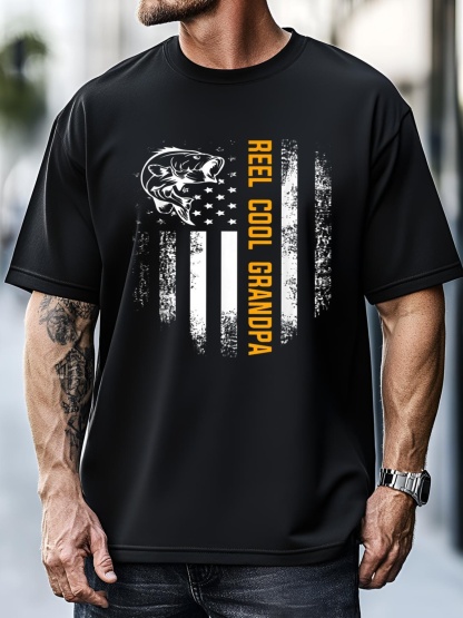 Unisex Reel Cool Grandpa Gift Vintage Flag Fishing FatherS Day Gift T-Shirt