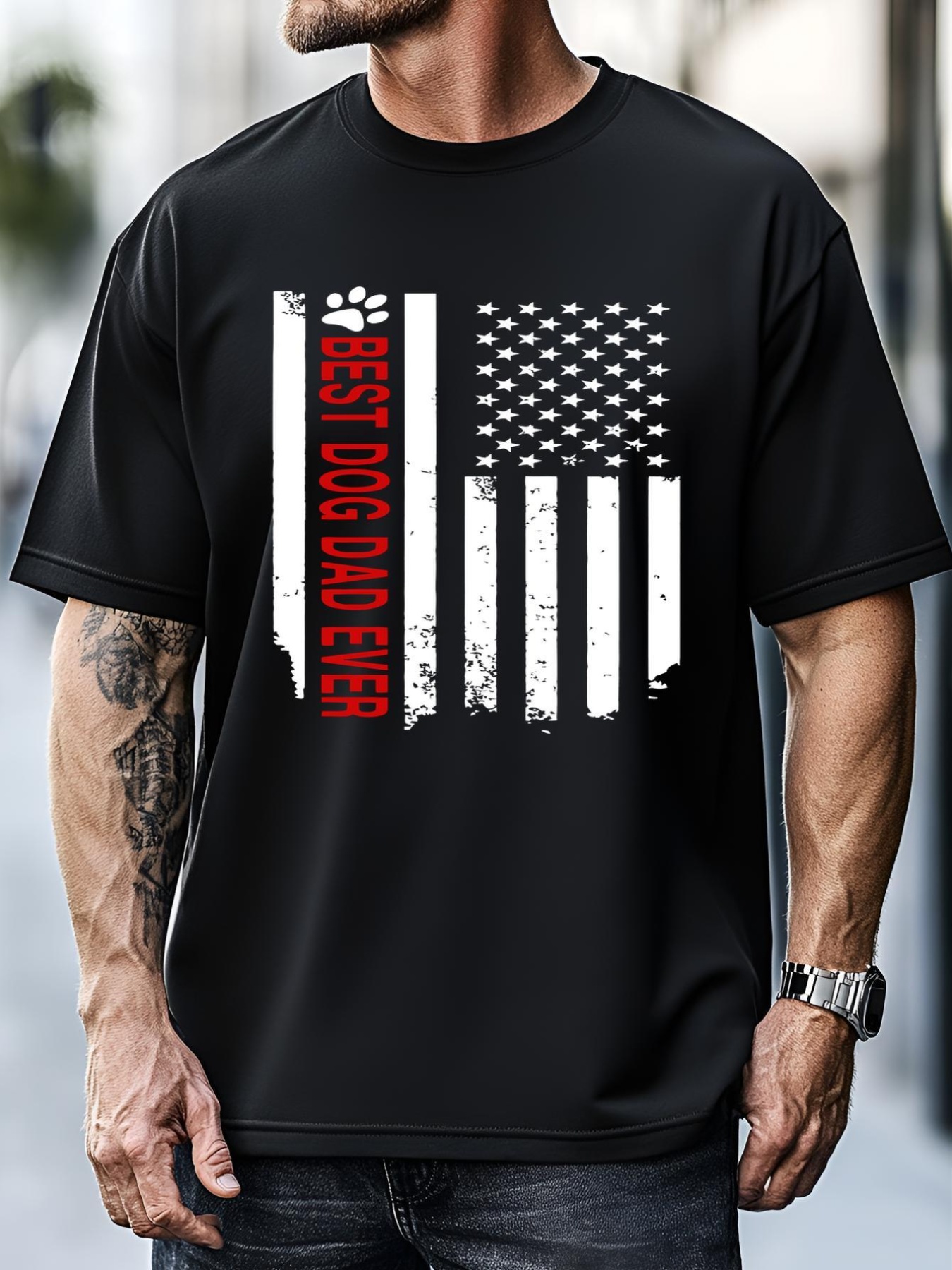 Unisex Best Dog Dad Ever American Flag Gift For Best Father Day Gifts T-Shirt