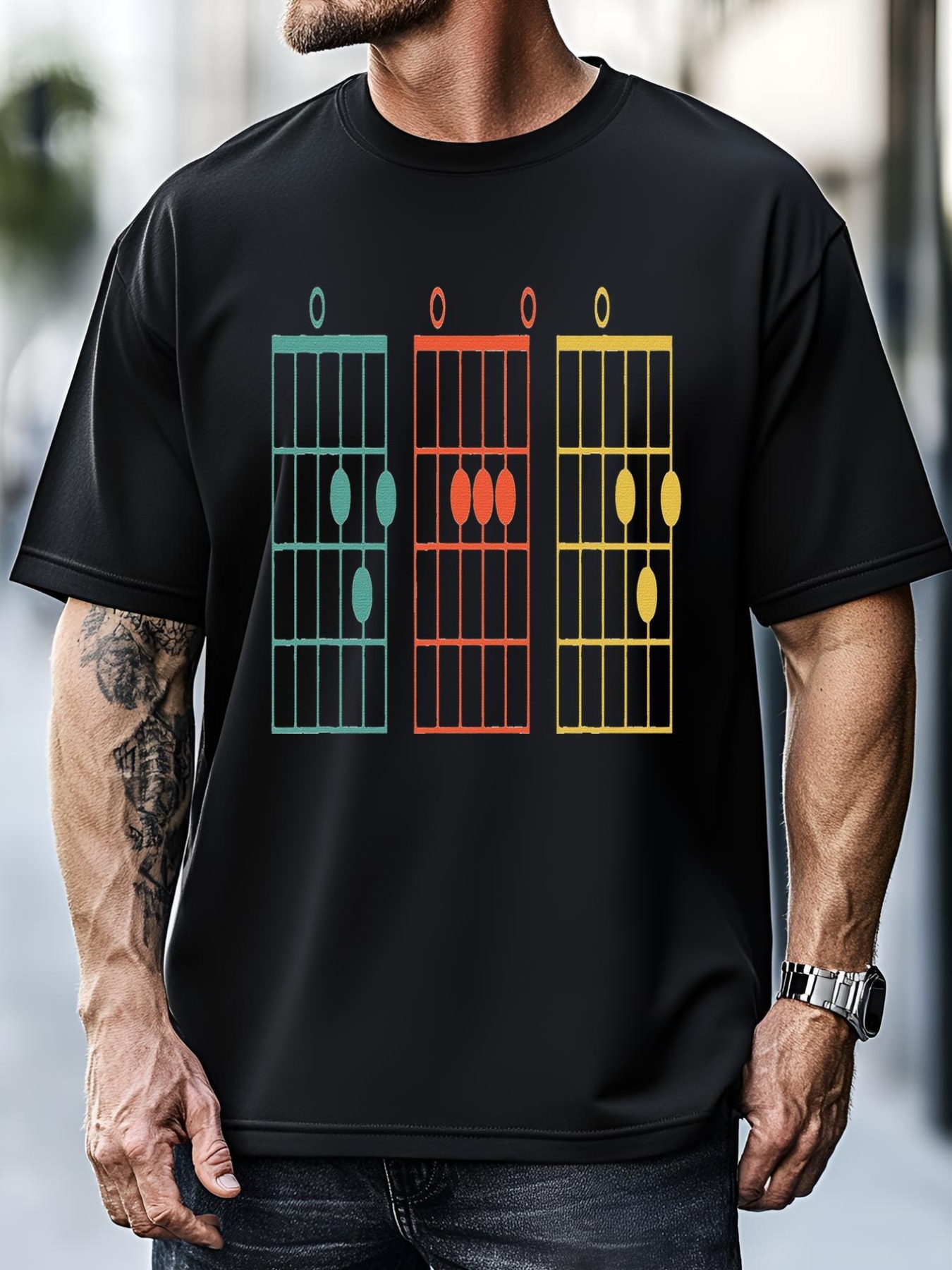 Unisex Guitar Chord Musical Note Dad Written Retro Vintage Father T-Shirt