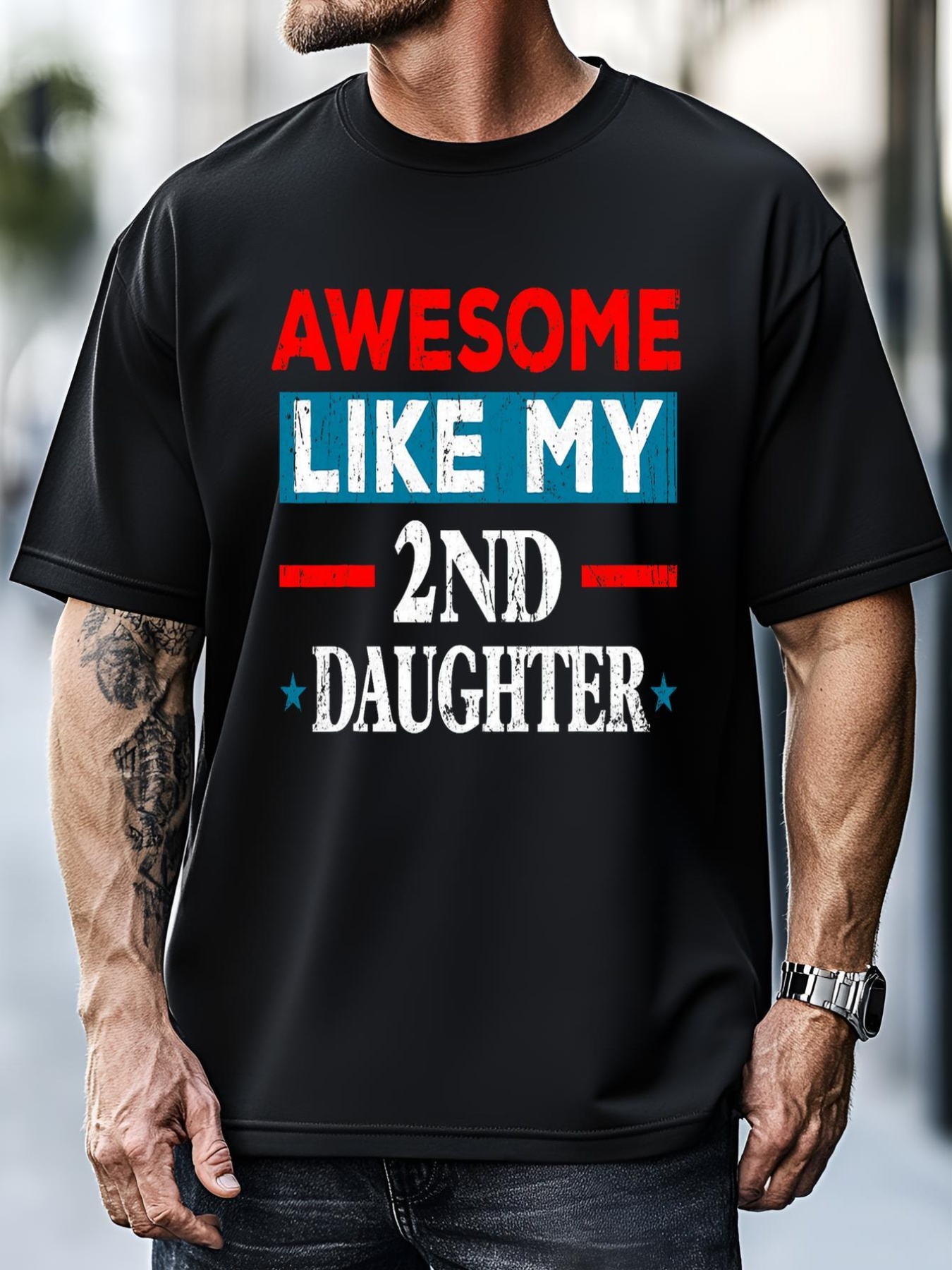 Unisex Awesome Like My 2nd Daughter Retro Funny Fathers Day T-Shirt