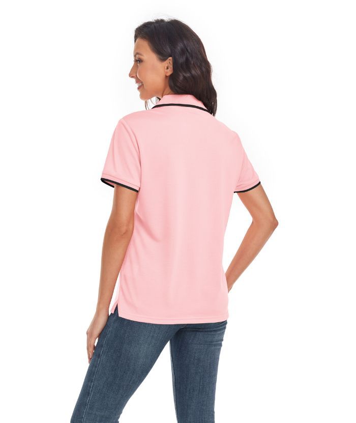 Women's V Neck Slim Fit Solid Color Golf Polo Shirt