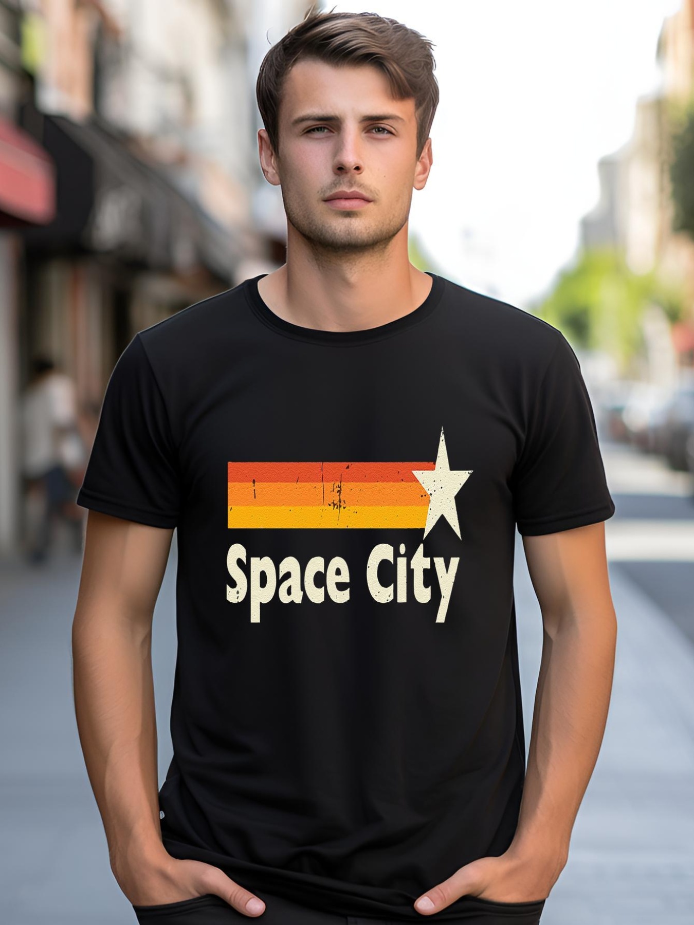 Unisex Retro Distressed Houston Baseball Space City shirt  Graphic Tee