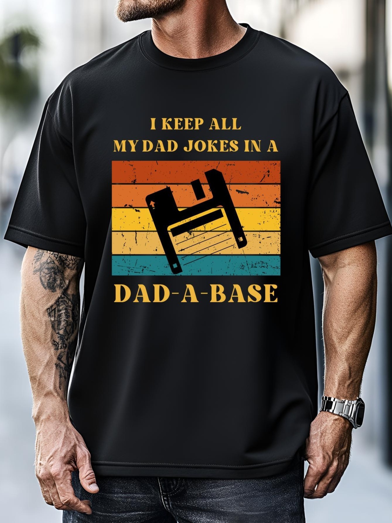 Unisex I Keep All My Dad Jokes In A DadABase Vintage Fathers Day Gift T-Shirt