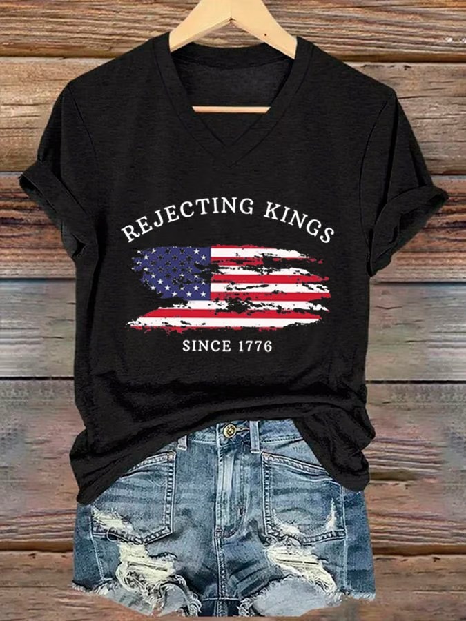Women's Rejecting King American Flag 4th Of July Graphic Tee