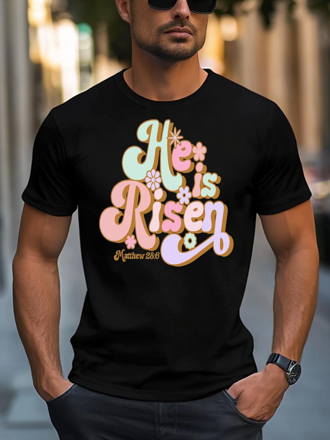Unisex Easter Shirt Retro Groovy He Is Risen Jesus  Easter T-Shirt