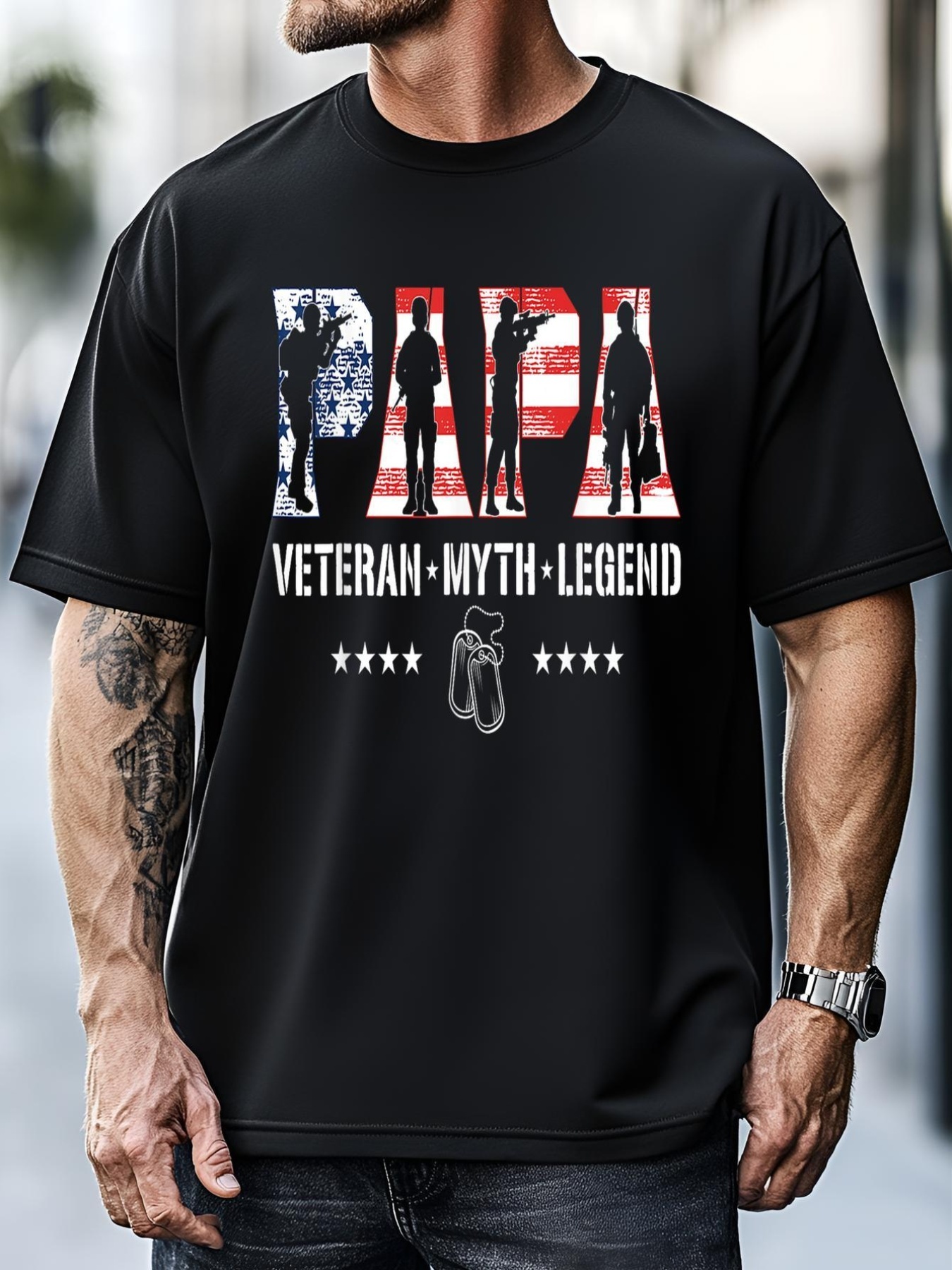 Unisex Papa Veteran The Myth The Legend Fathers Day Veterans Day T-Shirt