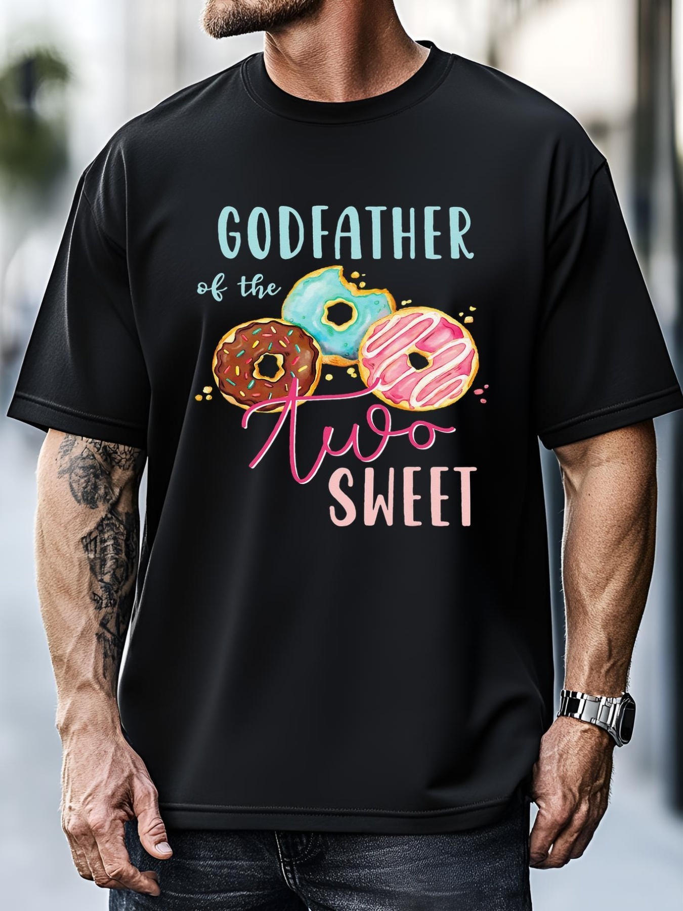 Unisex Godfather Sweet Two Donut Birthday Party Theme T-Shirt