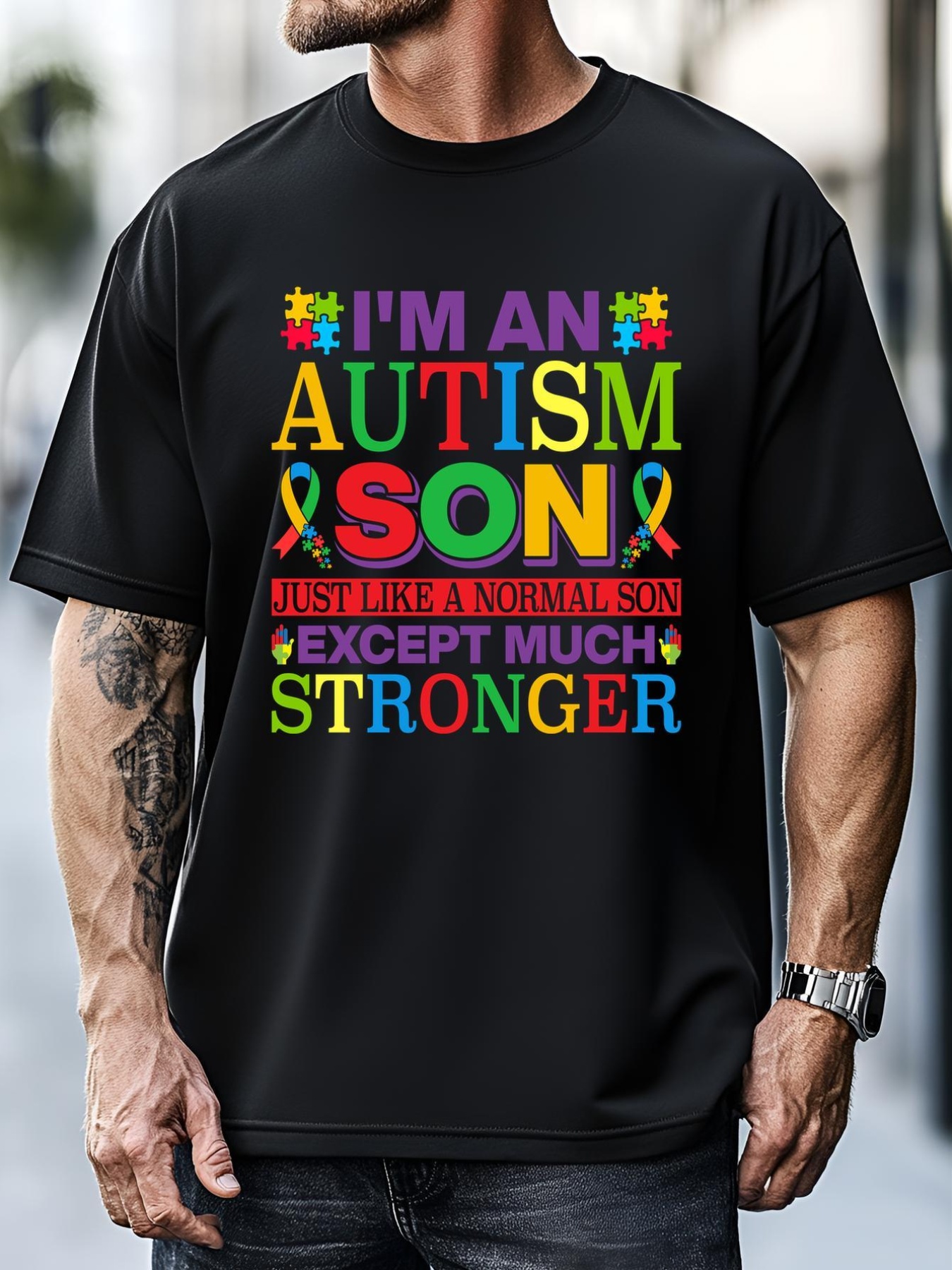 Unisex Motivational Autism Son Fathers Day Mothers Day Autism Awareness T-Shirt