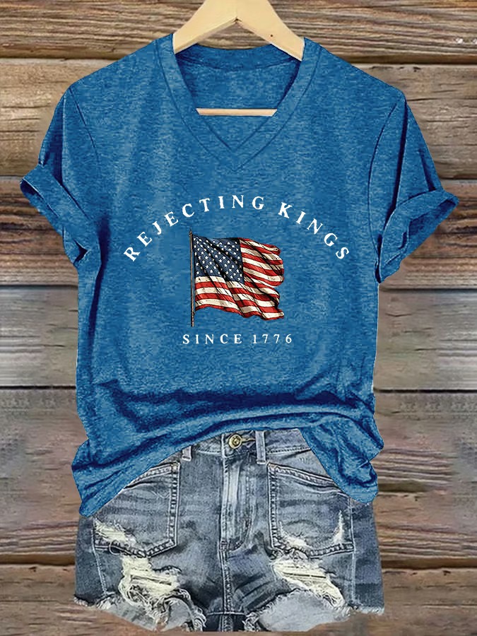 Women's American Flag 4th Of July Printed Graphic Tee