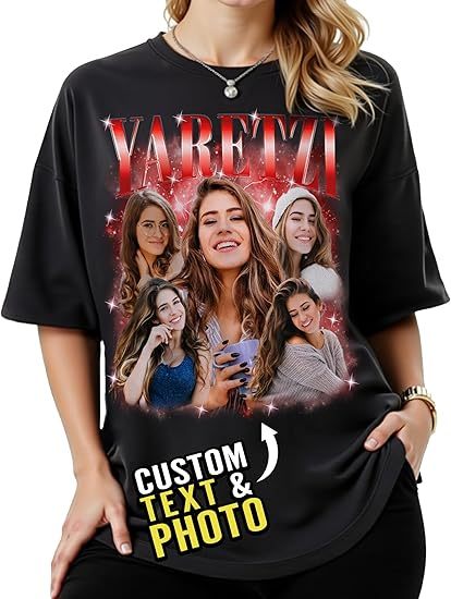 Unisex Custom Bootleg Rap Tee Shirt with Face & Photo 100% Cotton Graphic Tee