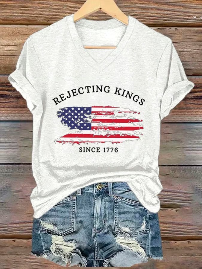 Women's Rejecting King American Flag 4th Of July Graphic Tee