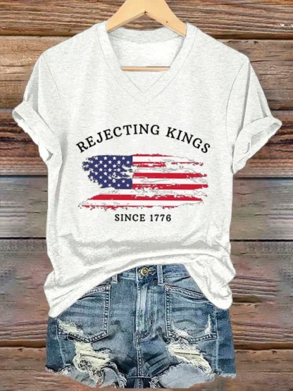 Women's Rejecting King American Flag 4th Of July Graphic Tee