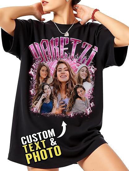 Unisex Custom Bootleg Rap Tee Shirt with Face & Photo 100% Cotton Graphic Tee