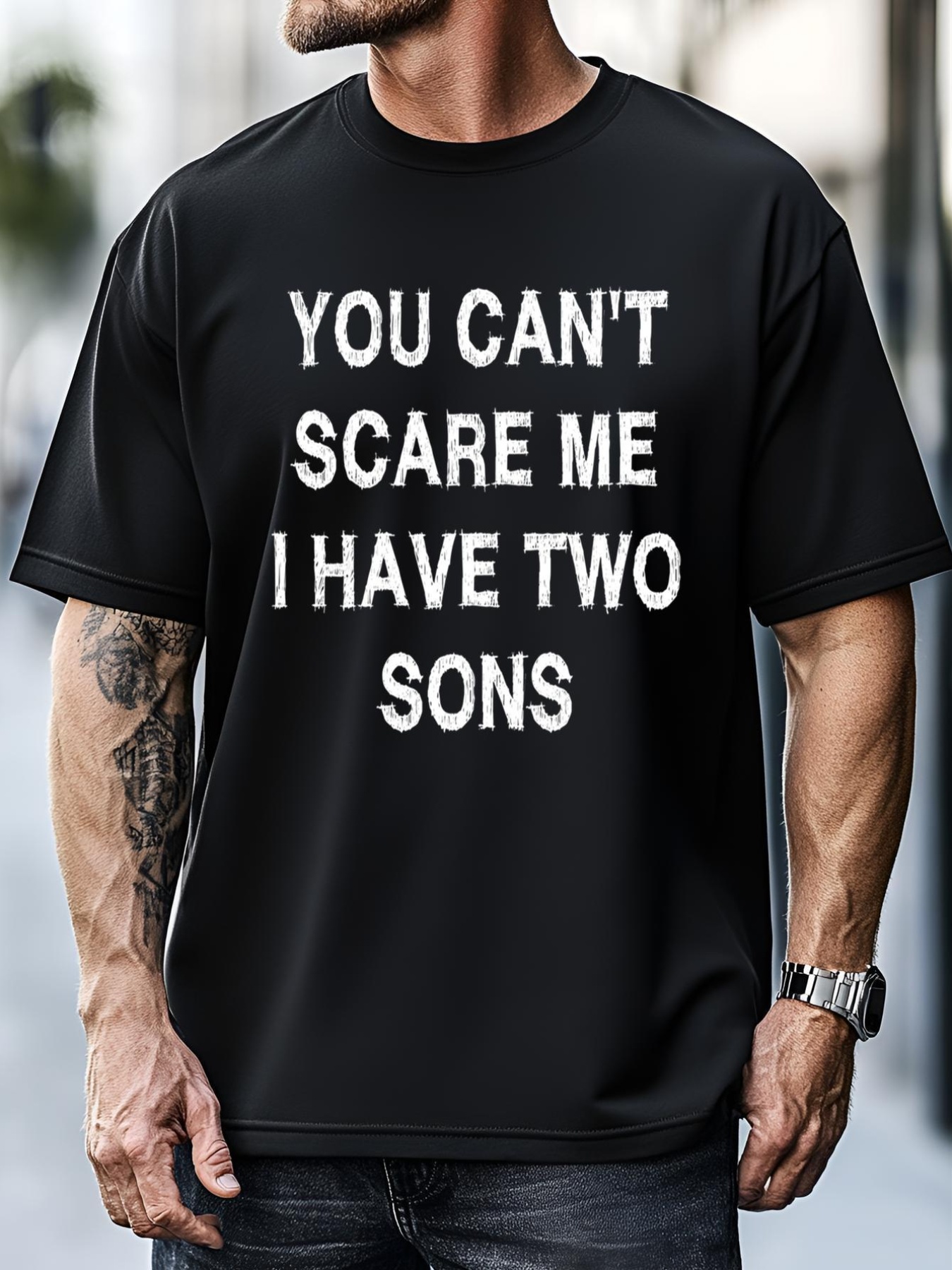 Unisex Can't Scare Me Two Sons Funny Gift Mothergiftfather Day Mum Dad Gift T-Shirt