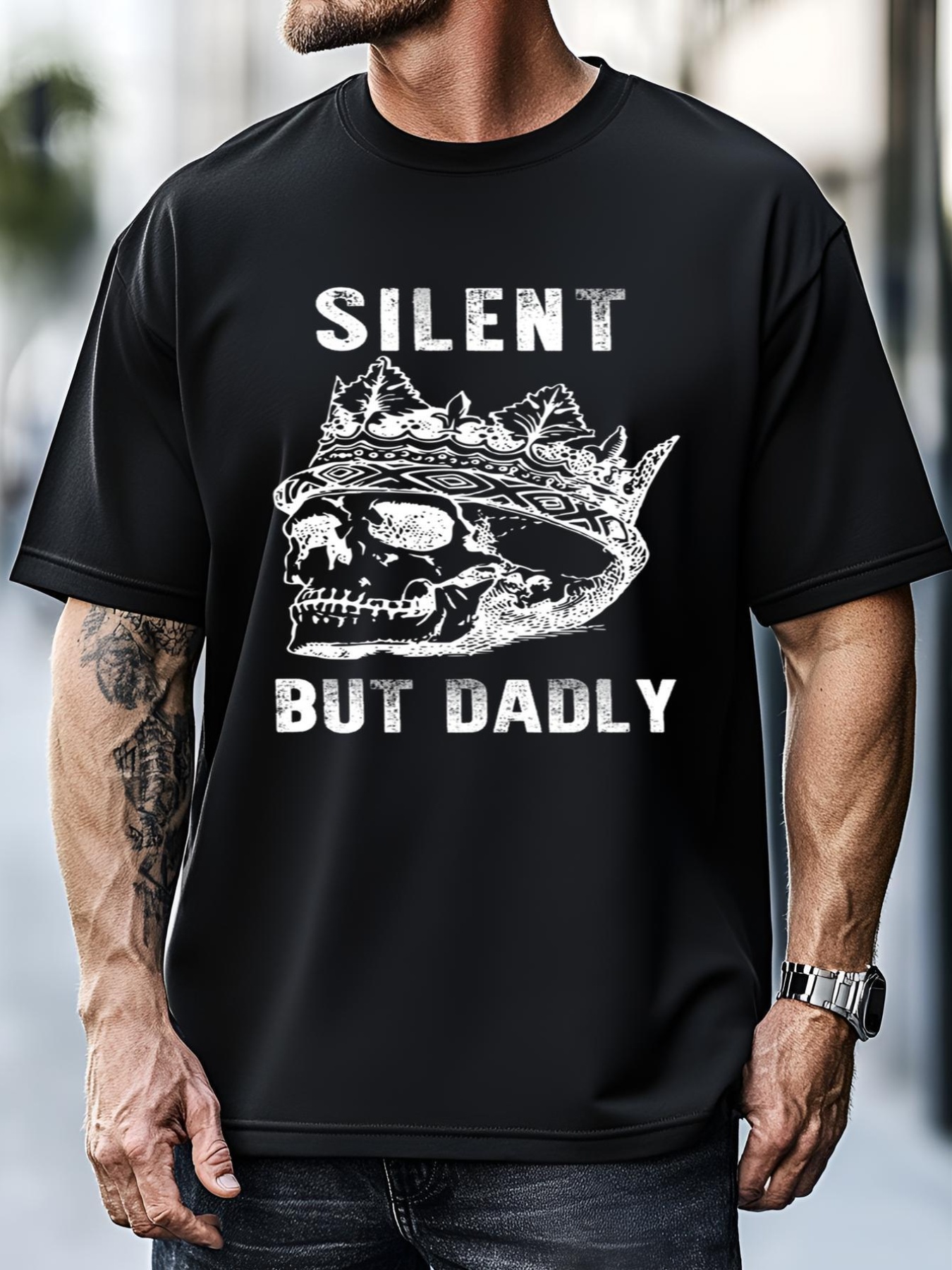 Unisex King Skull Silent But Dadly Fathers Day Dad Jokes Gift T-Shirt