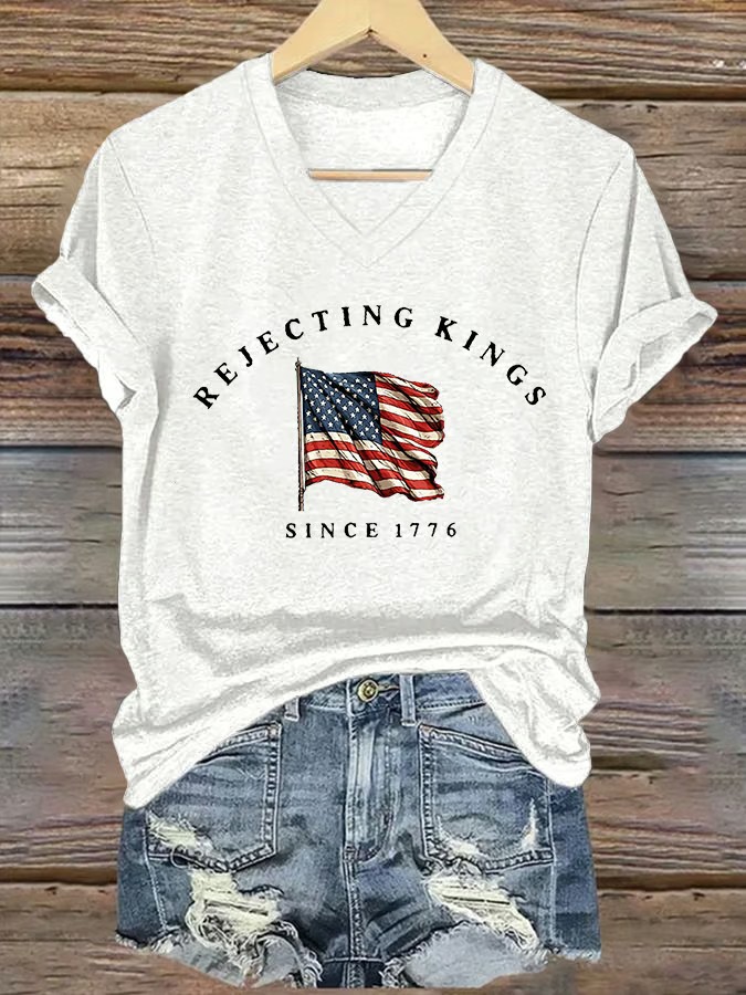 Women's American Flag 4th Of July Printed Graphic Tee