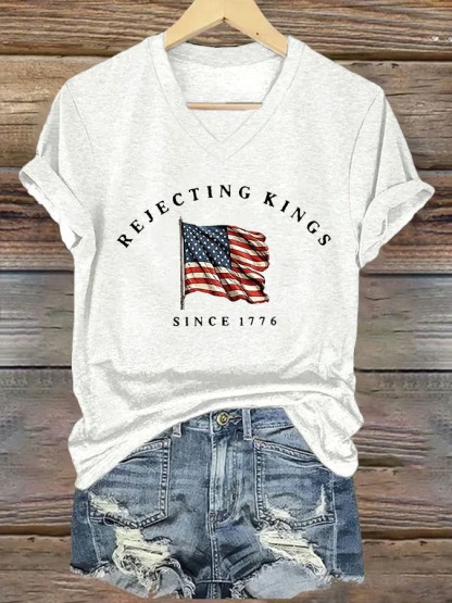 Women's American Flag 4th Of July Printed Graphic Tee