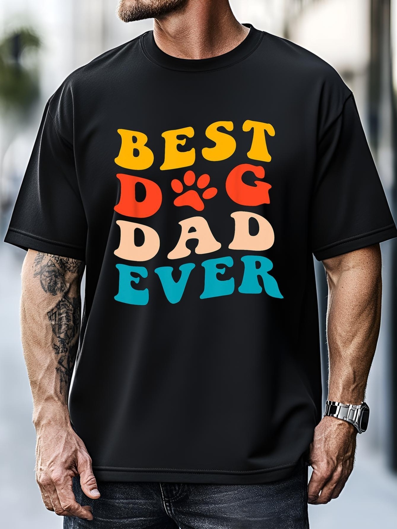 Unisex Best Dog Dad Ever Fathers Day Dog Dad Retro Vintage T-Shirt