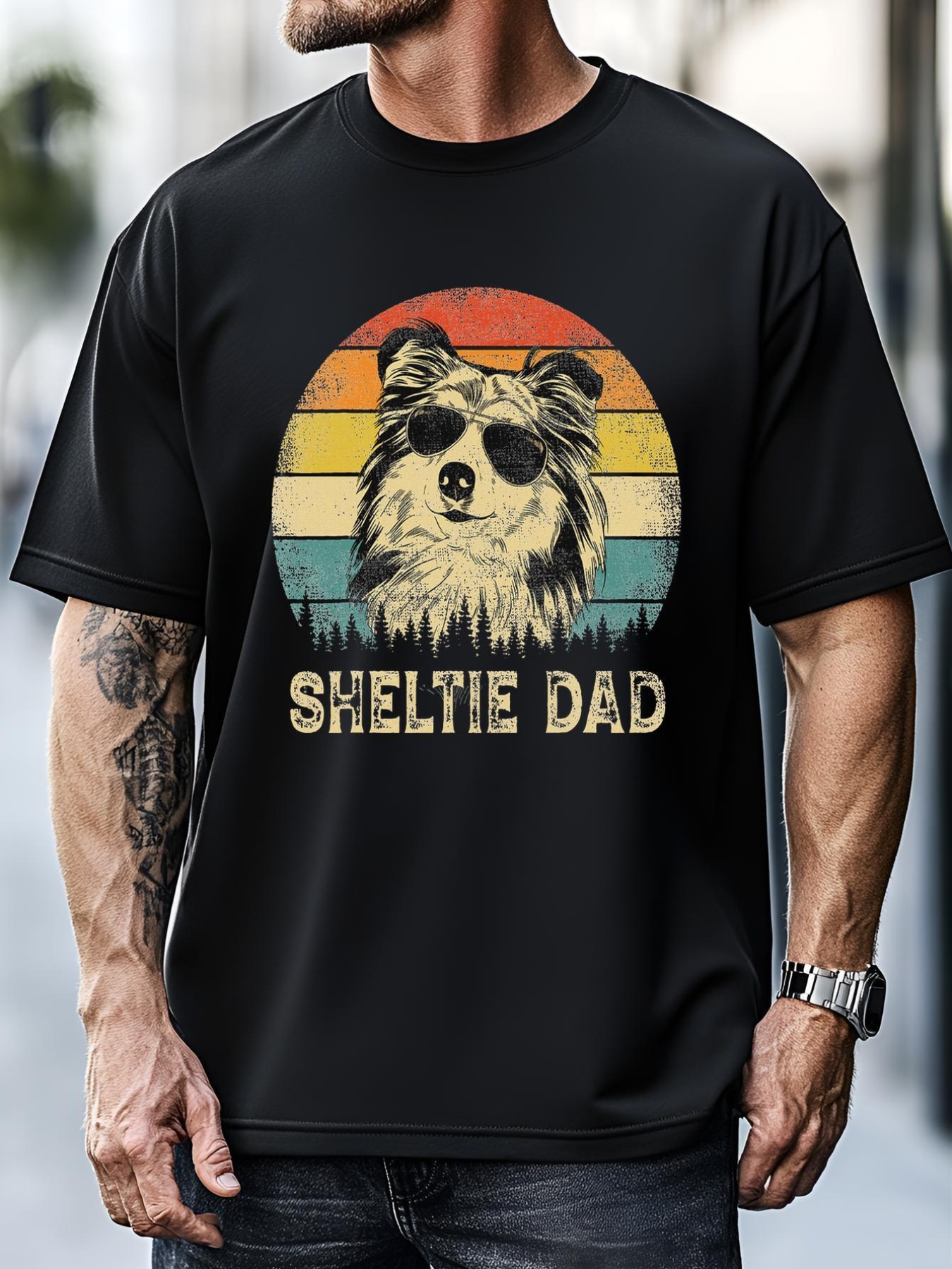 Unisex Vintage Sheltie Dad Dog Lovers FatherS Day T-Shirt