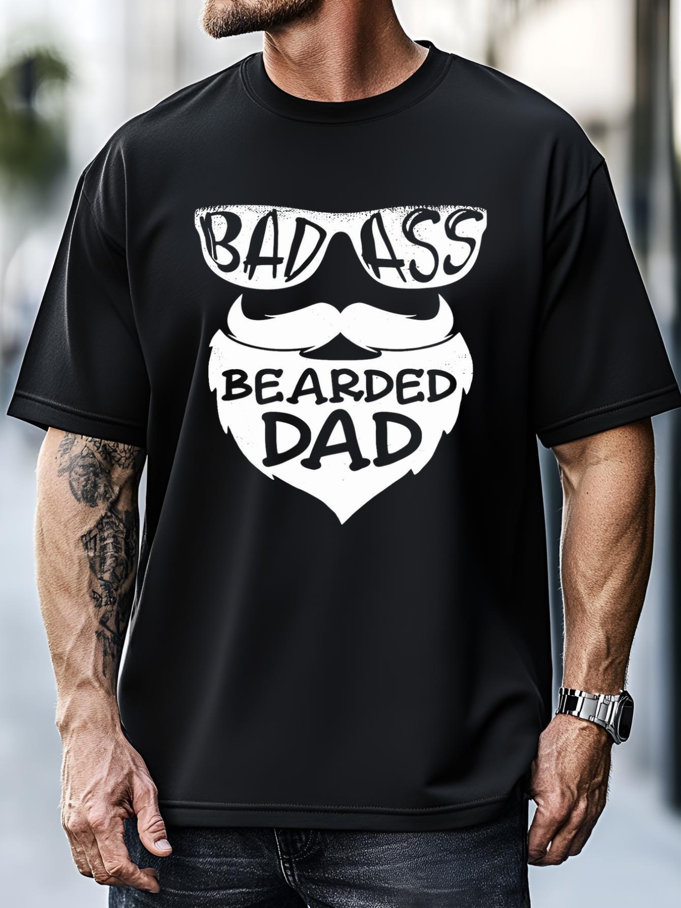 Unisex Badass Bearded Dad Shirts Father Papa With Beard T-Shirt