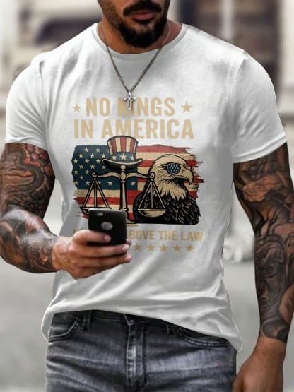 Men's  Retro No Kings In America 4th Of July Graphic Tee
