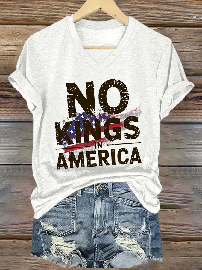 Women's V-Neck No Kings In America 4th Of July Graphic Tee