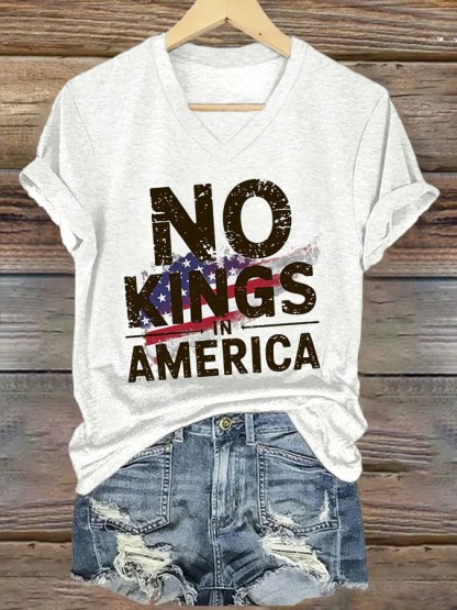 Women's V-Neck No Kings In America 4th Of July Graphic Tee