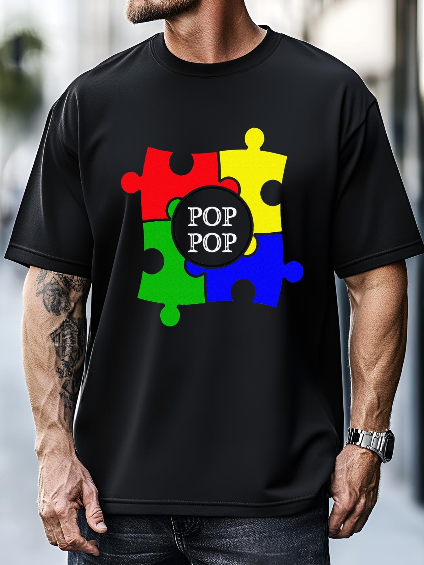 Unisex Pop Pop Autism Awareness Granddad Grandfather T-Shirt