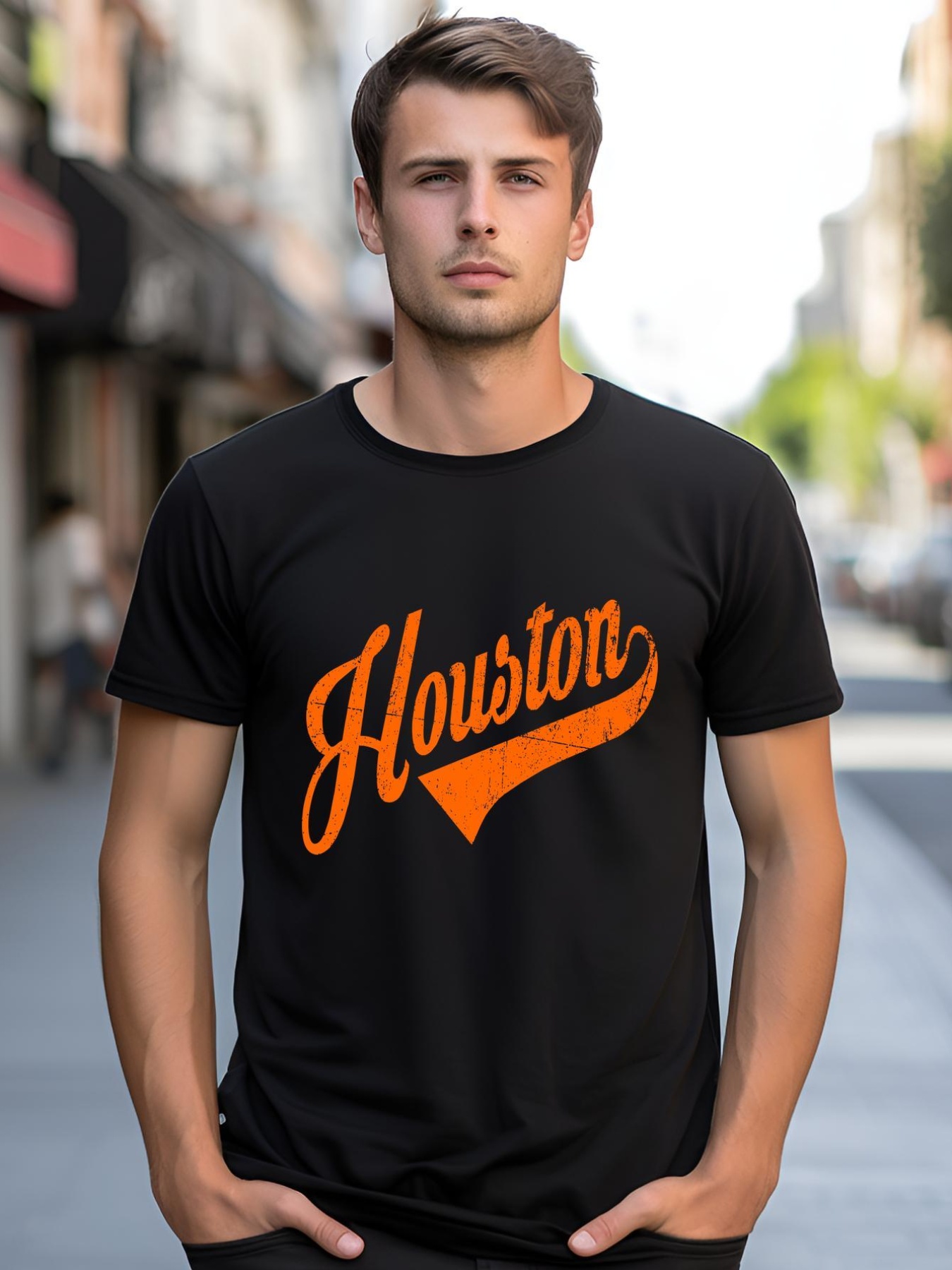 Unisex Houston  Texas City Vintage Baseball Script shirt  Graphic Tee