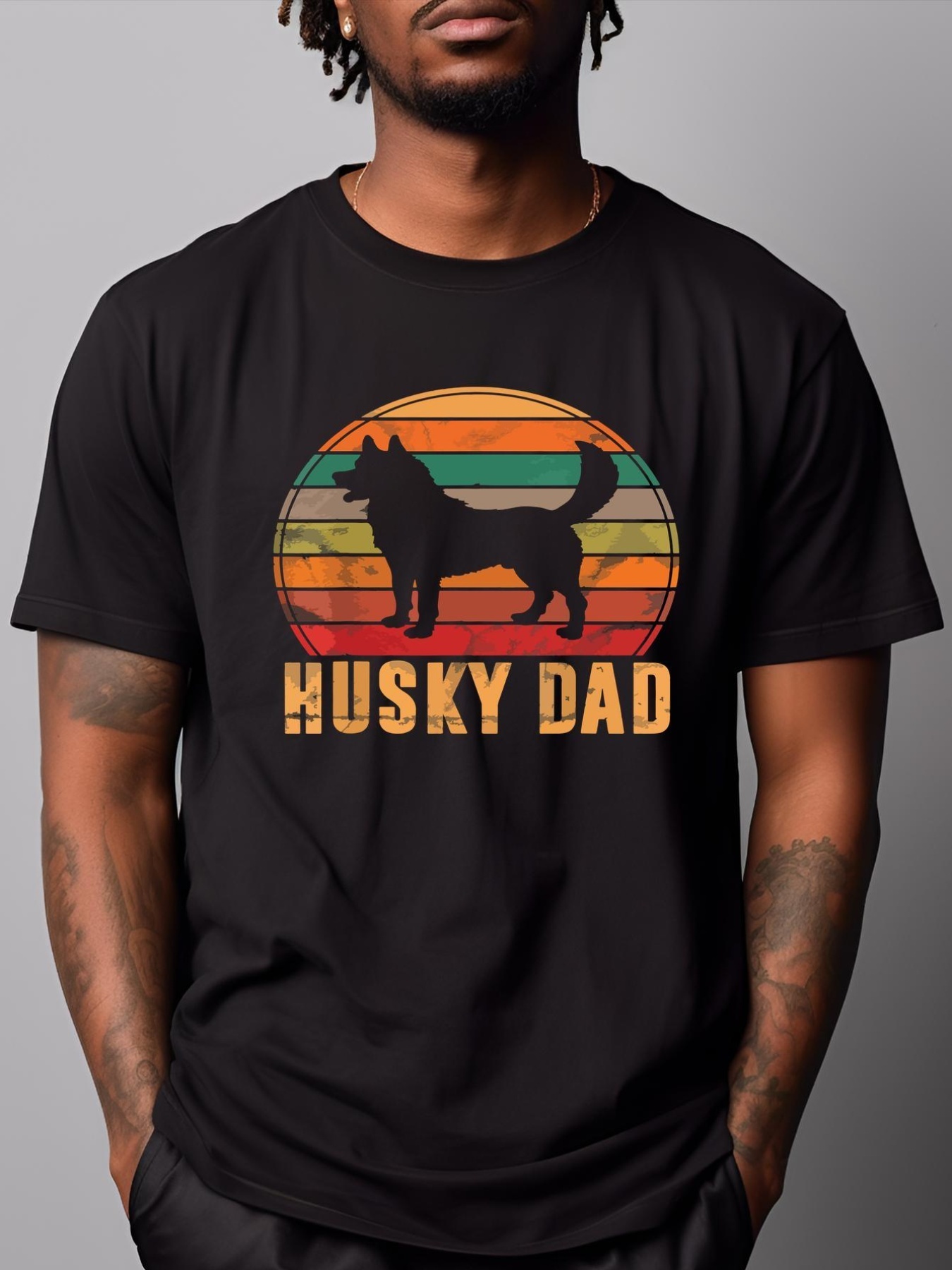 Unisex Retro Husky Dad Gift Dog Owner Pet Siberian Huskies Father T-Shirt