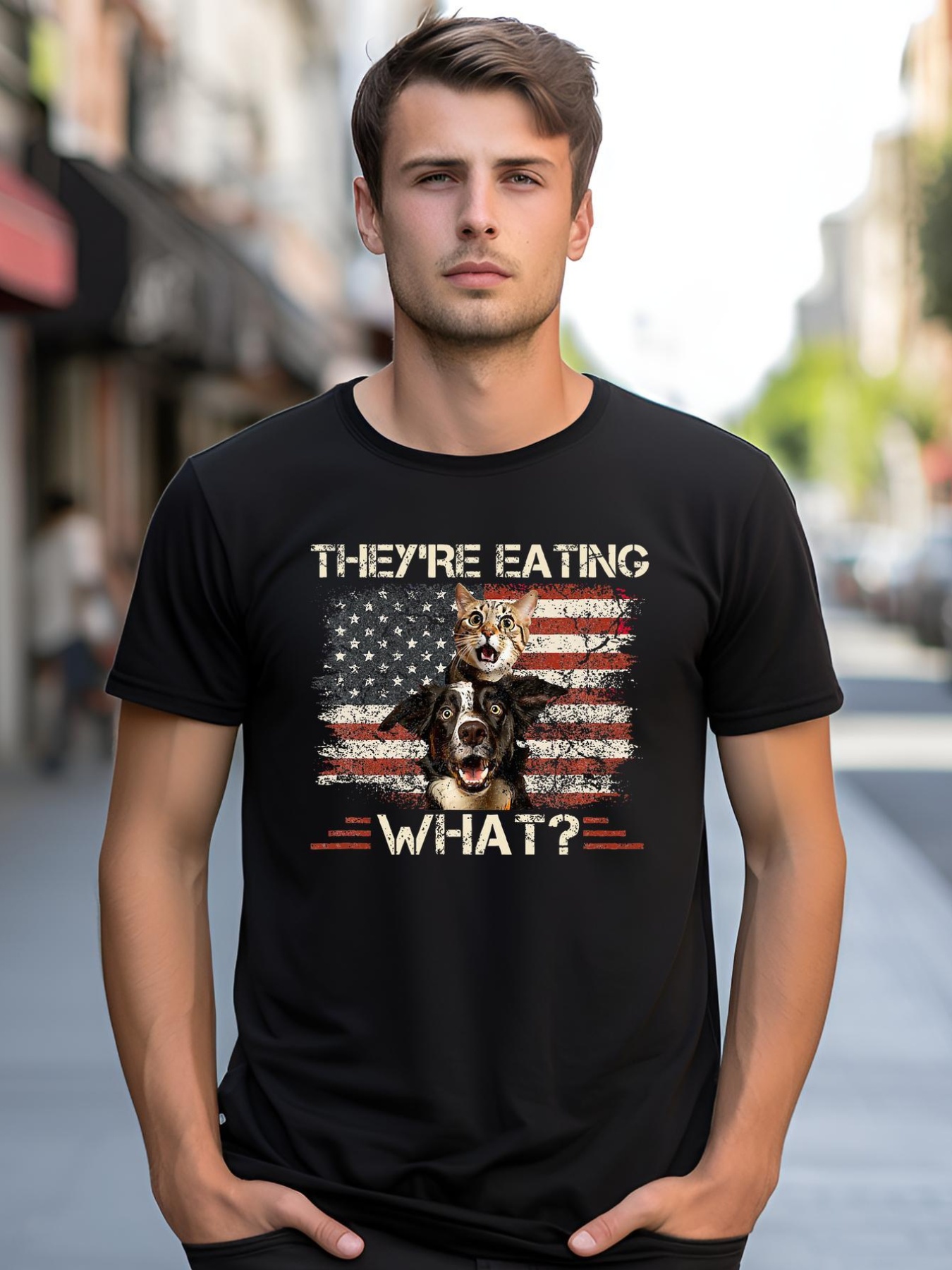 Unisex TheyRe Eating What Dog Cat Us President Election Trump 2024 shirt  Graphic Tee