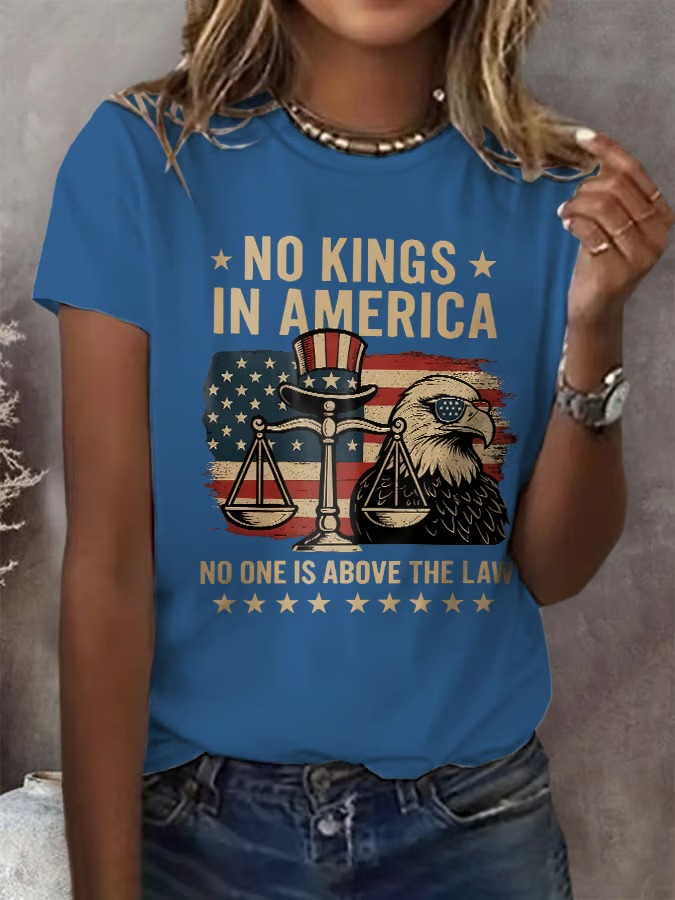 Women's Retro No Kings In America Print 4th Of July Graphic Tee