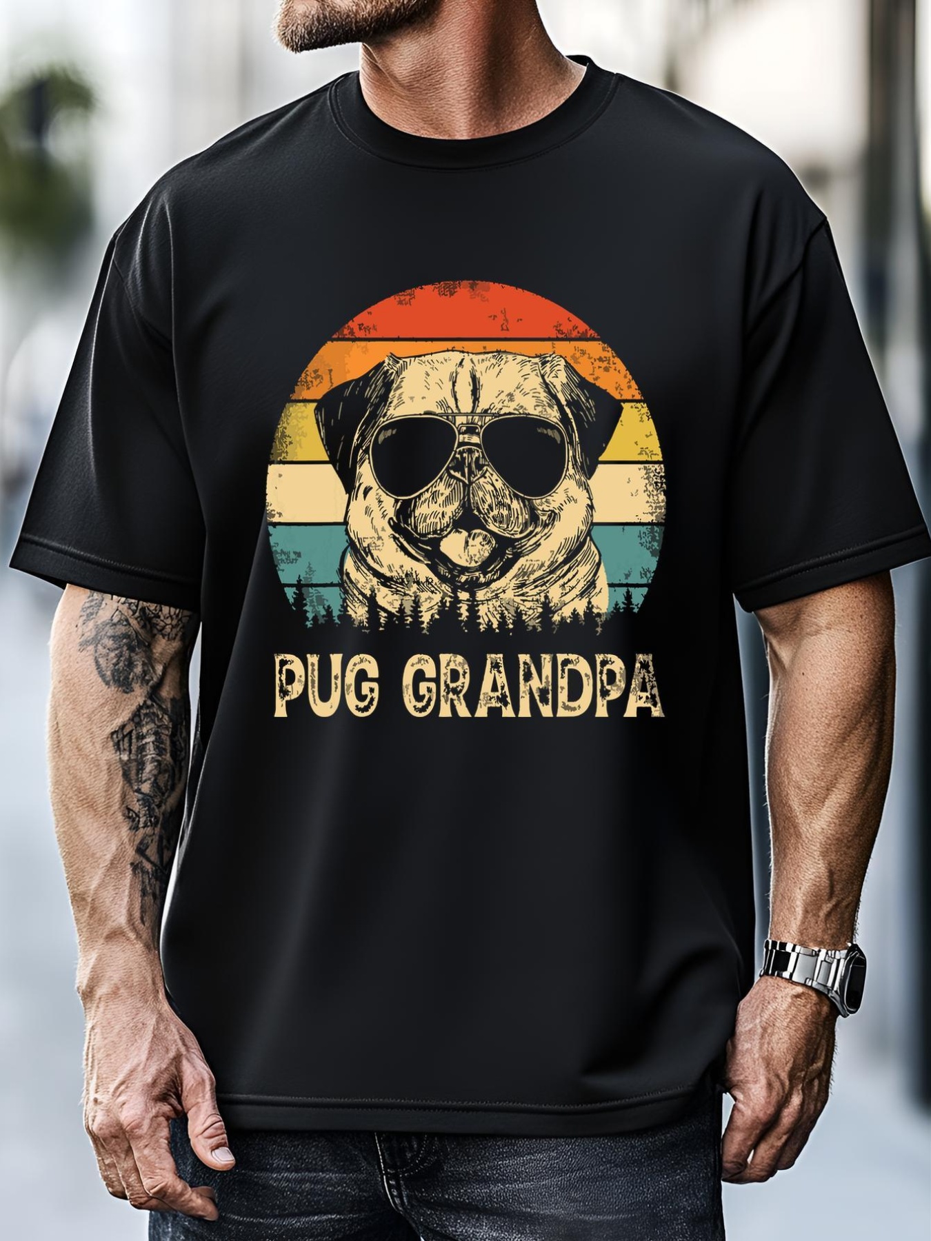 Unisex Vintage Pug Grandpa Dog Lovers Fathers Day T-Shirt