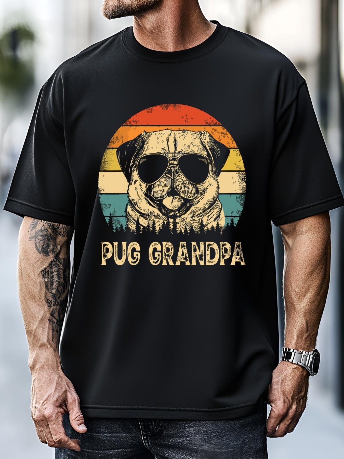 Unisex Vintage Pug Grandpa Dog Lovers Fathers Day T-Shirt