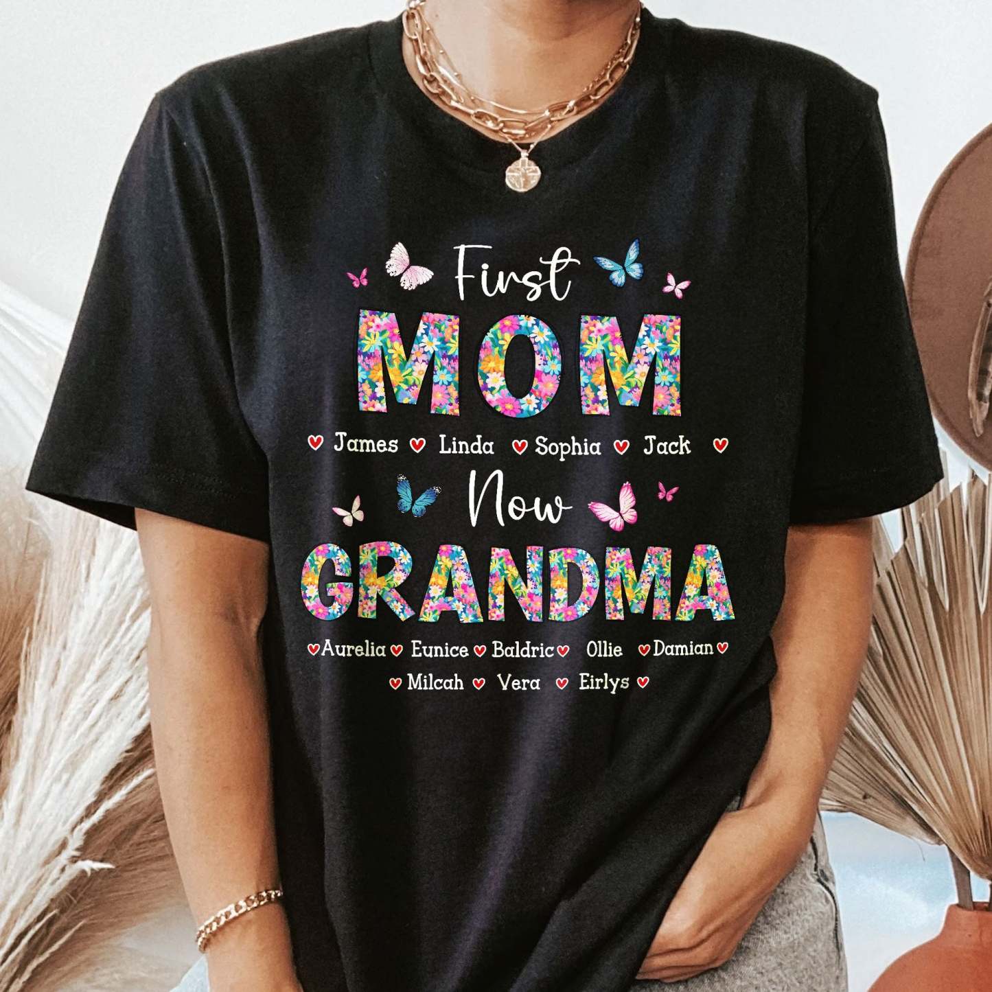 Unisex First Mom Now Grandma 100% Cotton Graphic Tee