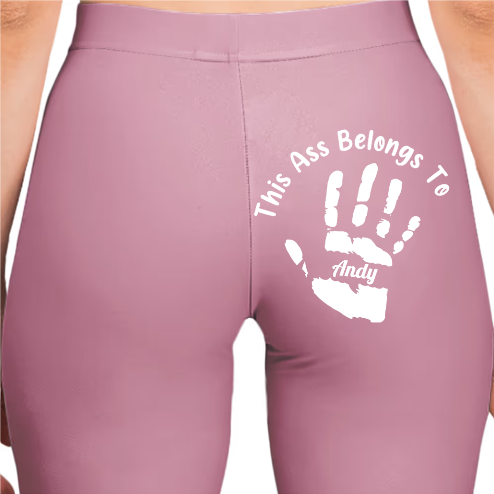 Pink romantic custom leggings - Playful 'This Ass Belongs To [Name]' print for Christmas gifts for wives