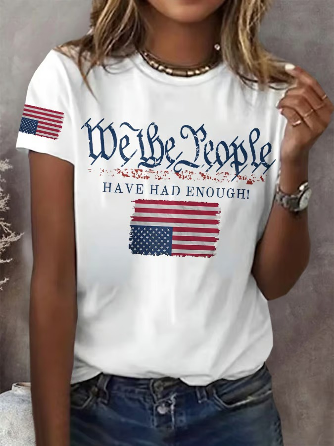 Women's Round Neck American Flag Printed Graphic Tee