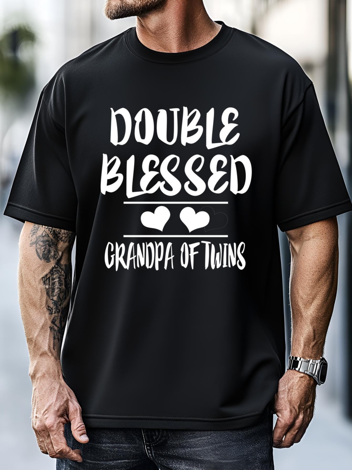 Unisex Double Blessed Grandpa Of Twins Grandfather Gift T-Shirt
