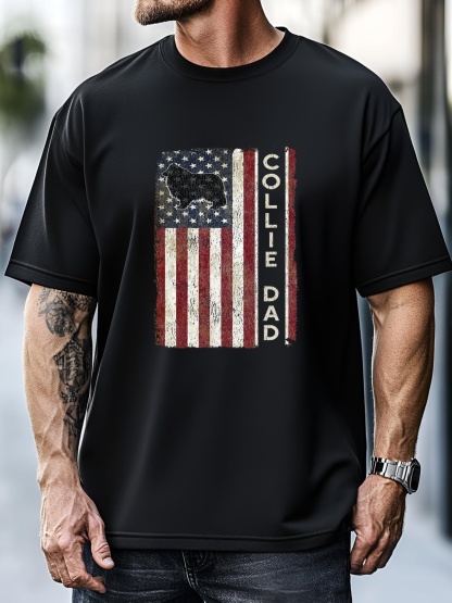 Unisex Rough Collie Dad 4th July American Flag Fathers Day T-Shirt