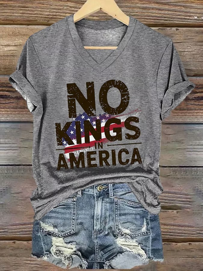 Women's V-Neck No Kings In America 4th Of July Graphic Tee