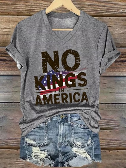 Women's V-Neck No Kings In America 4th Of July Graphic Tee