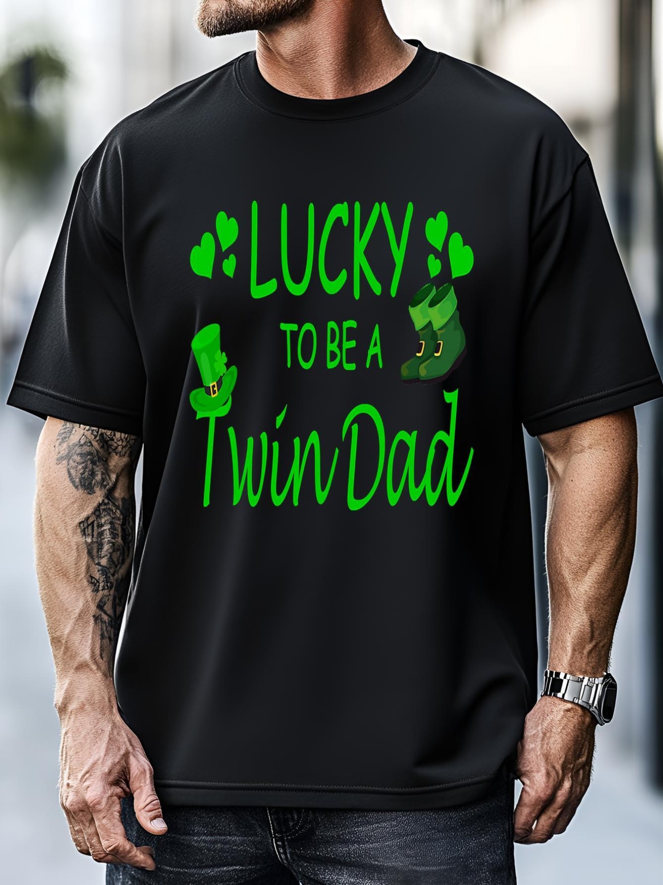 Unisex Lucky Dad Of Twin Saint Patricks Day Outfit For Men Father's Day T-Shirt