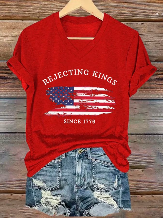 Women's Rejecting King American Flag 4th Of July Graphic Tee