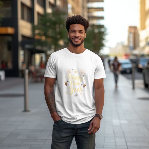Men's Happy New Year 100% Cotton T-Shirt-pod4team