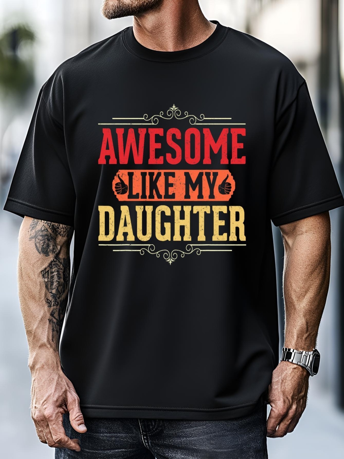 Unisex Awesome Like My Daughter Retro Dad Jokes Funny Fathers Day T-Shirt