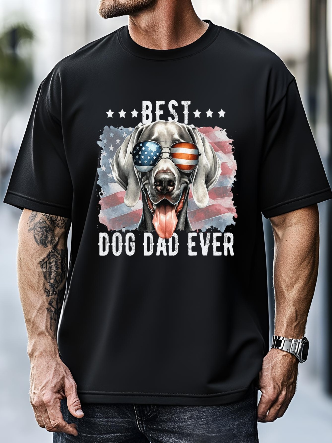 Unisex Weimaraner Best Dog Dad Ever FatherS Day American Flag T-Shirt