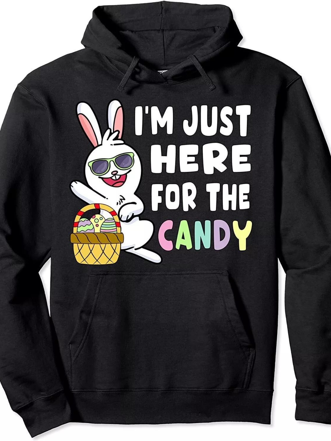 Unisex Easter Bunny I'm Just Here For Easter Candy Kids Unisex Hooded Sweatshirt